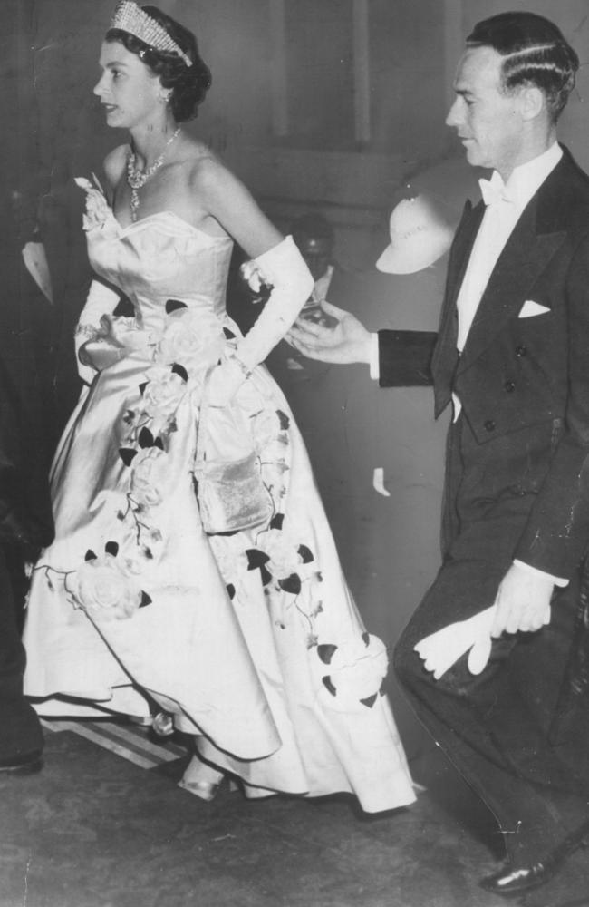 Attending a ball during her 1954 tour of Australia. Picture: Library Nwn