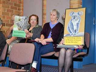 Ros Irwin (centre) protesting against rezoning key koala habitat at Monaltrie. Picture: Claudia Jambor