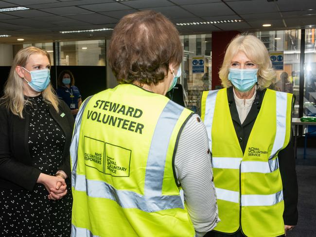 Camilla, Duchess of Cornwall, has commented on the health of Prince Philip during her visit to a vaccination centre in London, England. Picture: Philip Hartley-WPA Pool/Getty Images