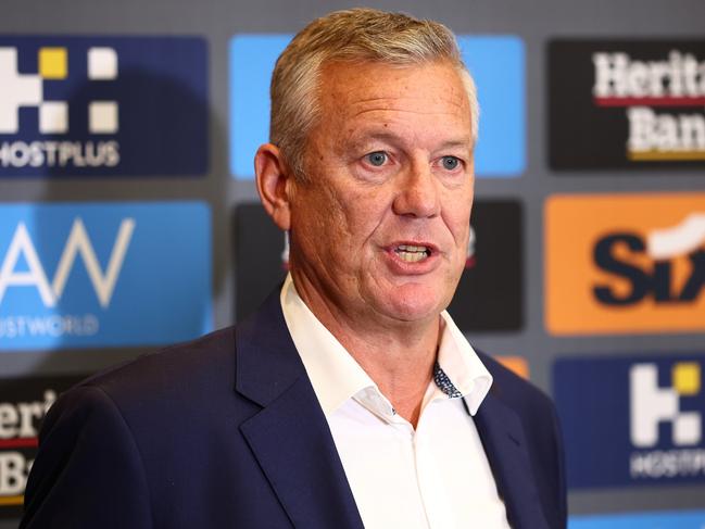 Gold Coast Suns Chief Executive Mark Evans speaks to the media. Picture: Chris Hyde/Getty Images.