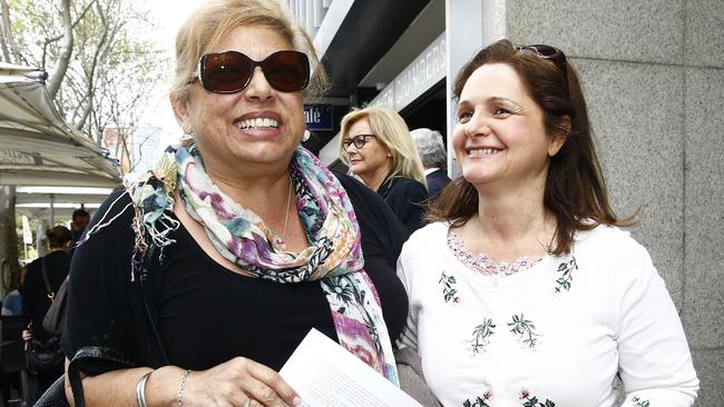 L to R : Karen Pensabene and Nella Hall from Save our Strathfield celebrate outside the Land and Enviroment Court. After the decision went in their council's favour. judgement Day on amalgamations for several councils at the Land and Enviroment Court. Picture: John Appleyard