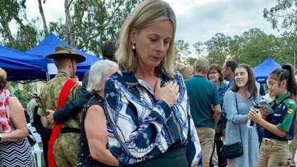 Moncrieff LNP candidate Angie Bell at Anzac Day services on the Gold Coast.