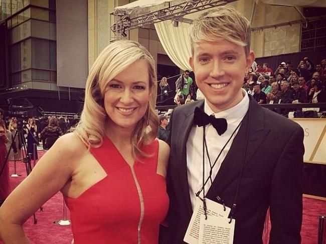 Melissa Doyle with Sunrise Entertainment Producer Mark Beirne on the red carpet.