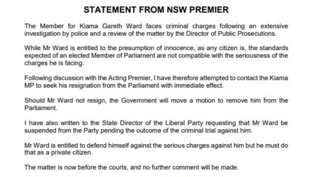 Statement from NSW Premier Dominic Perrottet. Picture: Supplied