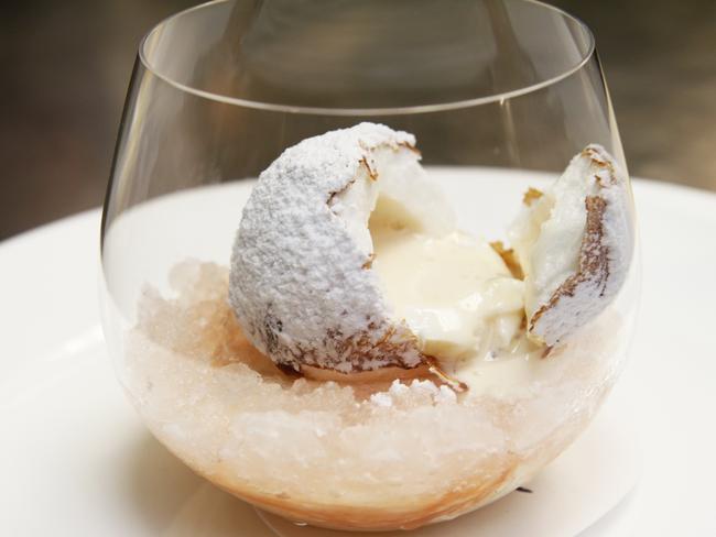 Peter Gilmore's Guava Snow Egg at Quay Restaurant in Sydney. Picture: Justin Lloyd