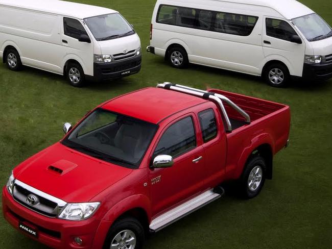 The 2004 to 2015 Toyota HiLux ute (front) and Toyota van and commuter bus (rear) the counterfeit brake pads are designed to fit. Picture: Supplied.