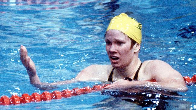SEPTEMBER, 1982 : Swimmer Tracey Wickham after her final at 1982 Commonwealth Games in Brisbane, 09/82. Pic Ex Brisbane Sun. Swimming P/L