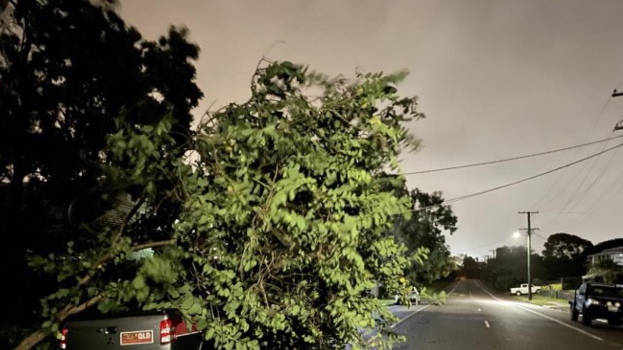 A tree came down on a car in Townsville as Tropical Cyclone Kirrily crossed. Photo: Evan Morgan