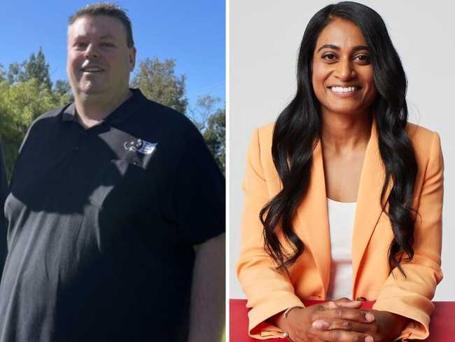 Australian Workers Union NSW branch secretary Tony Callinan, and Labor's Barton candidate Ashvini Ambihaipahar.