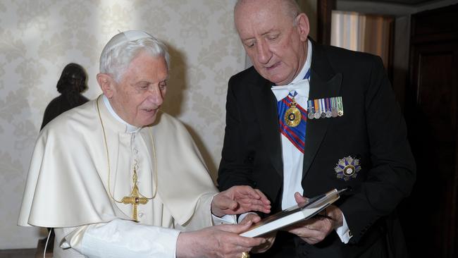 Fischer, as Australia's Ambassador to the Holy See, with Pope Benedict XVI in 2011.