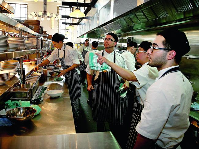 Chefs in the kitchen at Jamie Oliver's restaurant on King William Street, Adelaide. Oliver sold his Australian restaurants last year.