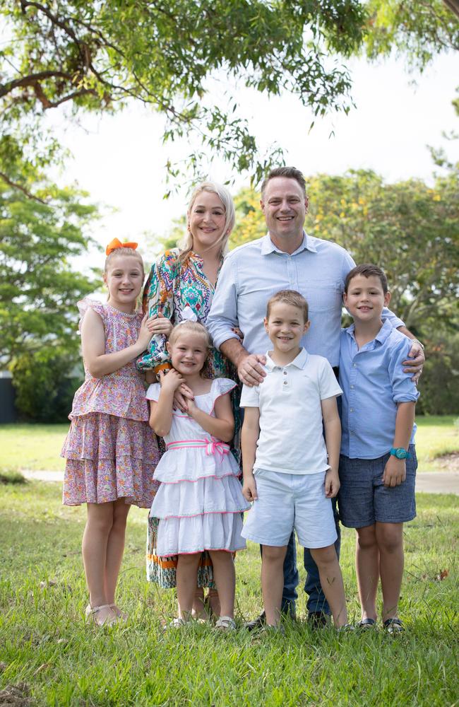 Brisbane Lord Mayor Adrian Schrinner with wife Lady Mayoress Nina Schrinner and children Octavia, Wolfgang, Monash and Petra. Picture: David Kelly