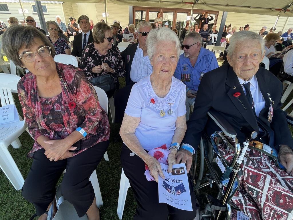 World War Two veteran Ken Hayden with wife June Hayden and daughter Denise Bufton at the Hervey Bay Anzac Day service.