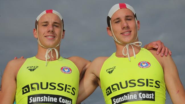 Brothers in arms in the new 2x1km beach relay at the Australian championships. Pic: HarvPix.