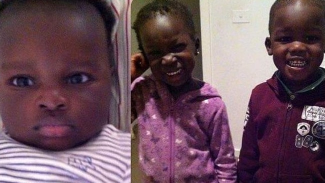 One-year-old Bol (left) and four-year-old twins Madit and Anger (right) died after the 4WD they were in crashed into a lake at Wyndham Vale in Melbourne's outer west. Their mother Akon Guode is facing a committal hearing over their deaths.