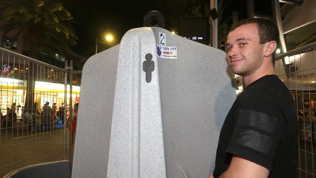 Dylan McCartney was pictured uses the open-air-urinal on Caville Avenue, Surfers Paradise, Gold Coast.