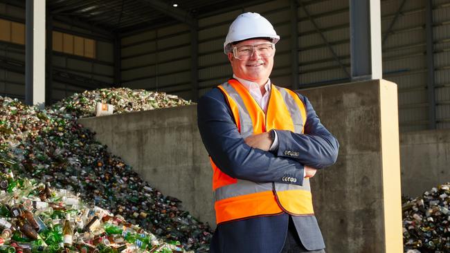 Orora chief executive Brian Lowe at the company's recycling facility near Gawler in Adelaide’s north. Picture: Andre Castellucci