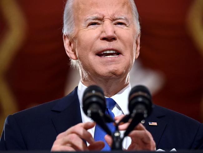 US President Joe Biden speaks at the US Capitol on January 6, 2022, to mark the anniversary of the attack on the Capitol in Washington, DC. - Biden accused his predecessor Donald Trump of attempting to block the democratic transfer of power on January 6, 2021. "For the first time in our history, a president not just lost an election; he tried to prevent the peaceful transfer of power as a violent mob breached the Capitol," Biden said. (Photo by Jim WATSON / AFP)