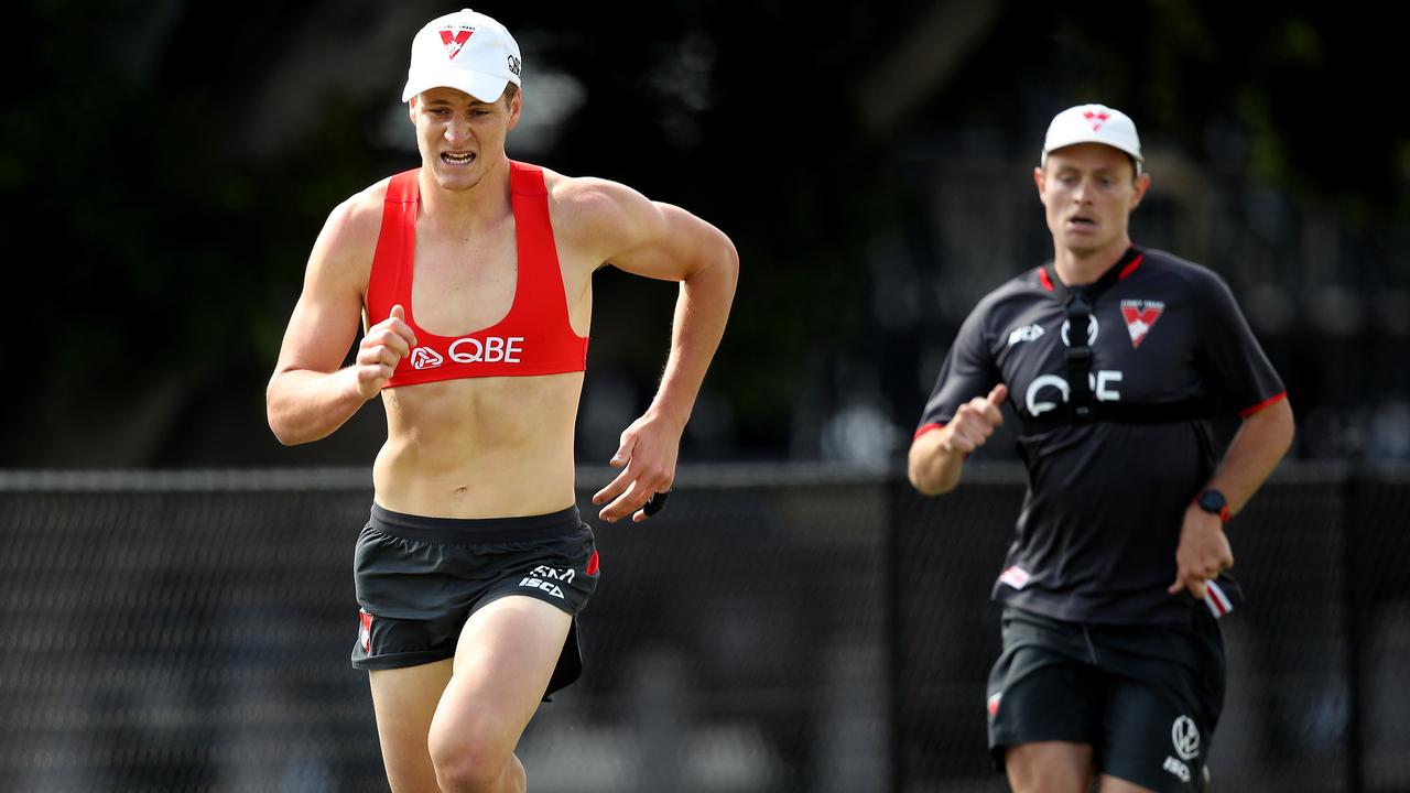 Jordan Dawson puts his stamp on Sydney’s 2km time-trial on the first day of 2020 pre-season training. Picture: Phil Hillyard