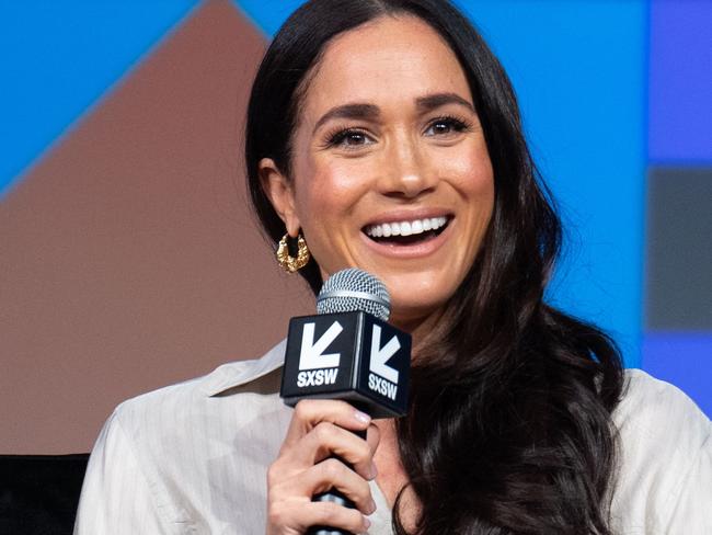 (FILES) Britain's Meghan, Duchess of Sussex, attends the "Keynote: Breaking Barriers, Shaping Narratives: How Women Lead On and Off the Screen," during the SXSW 2024 Conference and Festivals at the Austin Convention Center on March 8, 2024, in Austin, Texas. Meghan Markle, the wife of Britain's Prince Harry, is launching a new lifestyle brand seemingly named after the couple's oceanside California home. An Instagram page and website for American Riviera Orchard went live without advance warning March 14, both featuring a gold-colored crest for the new venture. (Photo by SUZANNE CORDEIRO / AFP)