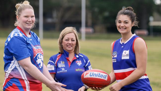 Lisa Meyer, South Croydon Football Club president Cathy White and Chelsea Witnish are promoting a lunch supporting endometriosis research. Picture: Valeriu Campan