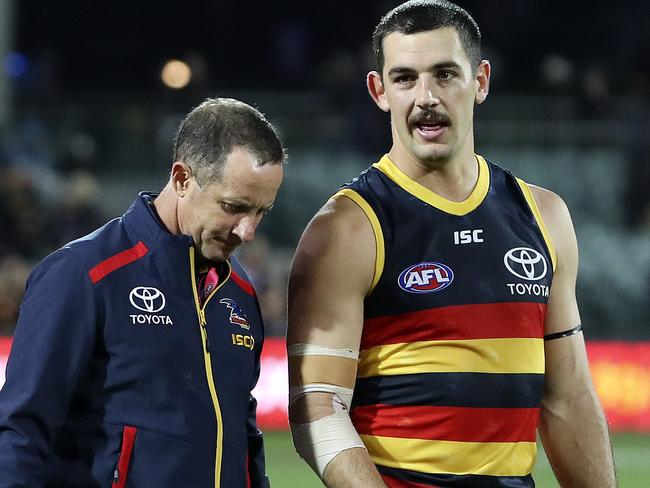 AFL - ROUND 20 - Adelaide Crows v St Kilda at Adelaide Oval. Don Pyke with Taylor Walker after the win. Picture SARAH REED