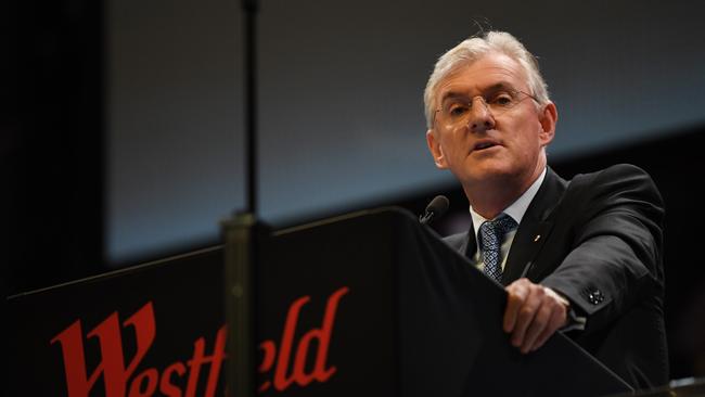 Steven Lowy speaks at a Westfield AGM in 2018. Picture: AAP’s David Moir