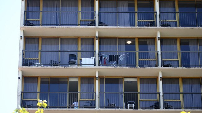 The Pacific Hotel on the corner of the Cairns Esplanade and Spence Street has been a designated quarantine hotel since March but shock new figures show a backlog of more than 8300 border pass applications and just 245 hotel quarantine rooms available in the state. Picture: Brendan Radke