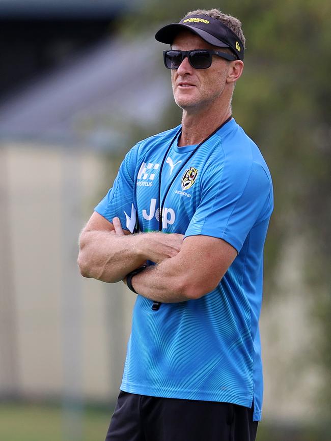 Richmond coach Damien Hardwick keeps a close eye on training. Picture: Michael Klein