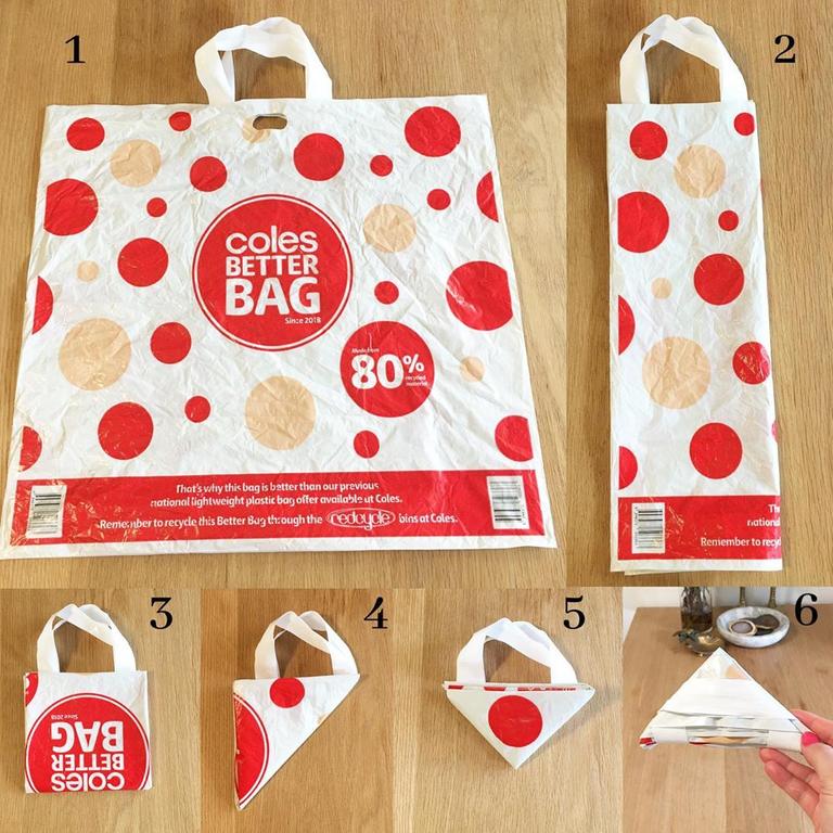 Simple hack to folding Coles, Woolworths reusable shopping bags news