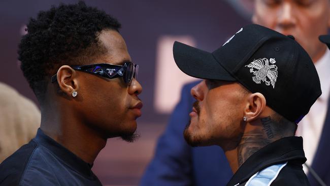 Devin Haney and George Kambosos square off before their rematch on Sunday. Picture: Daniel Pockett/Getty Images