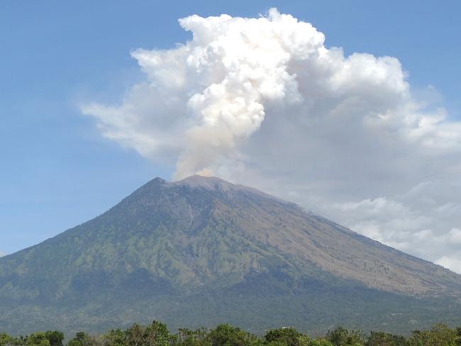 Mount Agung volcano erupts in the Kubu subdistrict of Bali. Picture: AFP