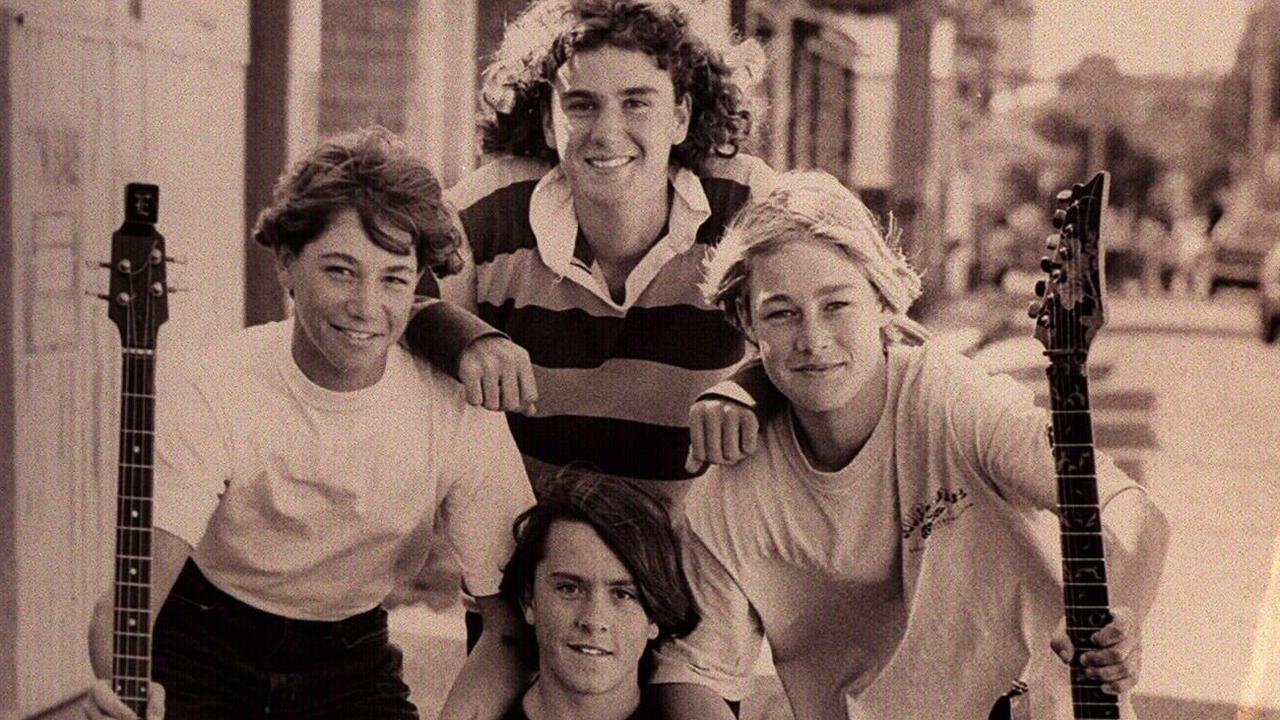 Tobin Finnane (rear) and (front, from left) Chris Joannou, Ben Gillies and Daniel Johns when members of the rock band Innocent Criminals. Picture: NCA