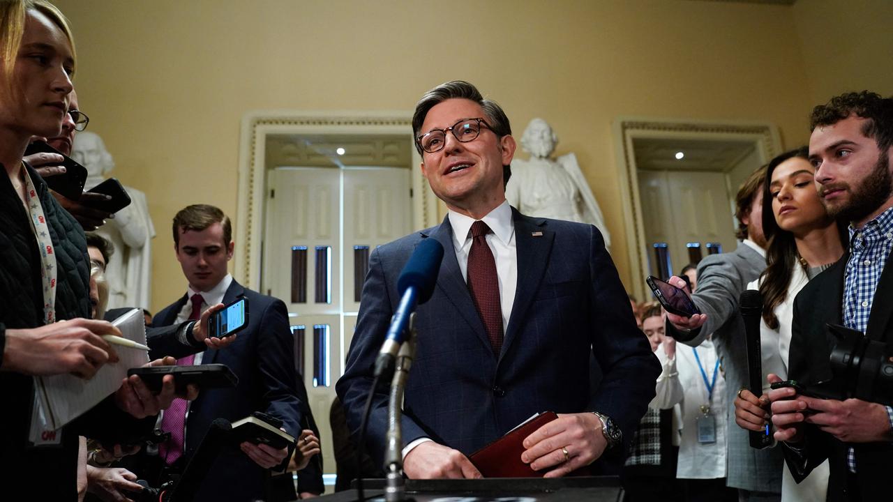 US Speaker of the House Mike Johnson speaks to the press after the House passed a major aid package for Ukraine, Israel, and Taiwan and also voted to ban TikTok at the US Capitol in Washington, DC, on April 20, 2024. Picture: Drew Angerer / AFP