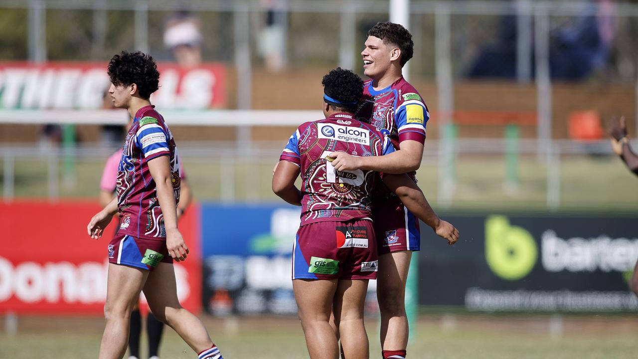 Wavell SHS celebrating their win over Mabel Park SHS at Manly West in the Allan Langer Cup, Brisbane 9th August 2023. (Image/Josh Woning)