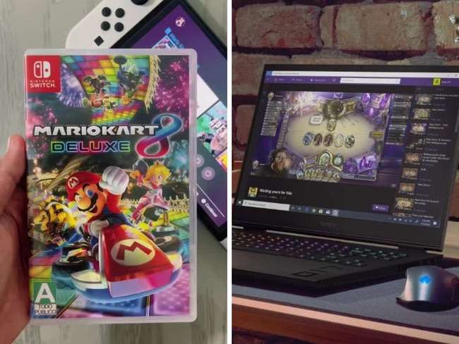 Mario Kart + Switch OLED and OMEN gaming laptop. TikTok @dreugames/Picture: HP
