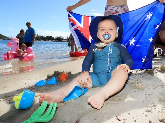 Celebrating his first ever Australia Day was Harrison Franklin at Tallebudgera Creek. Photo: Scott Powick