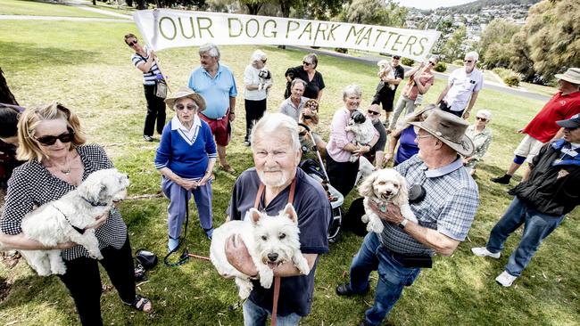 Anzac Park dog rules set to change limiting the enjoyment of dog owners. Front and centre is spokesperson Derek Blair and his dog Harry. Picture Eddie Safarik