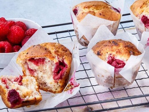 White chocolate and raspberry muffins.