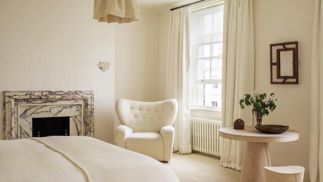 The bedroom of Rosie Huntington-Whiteley's London townhouse. Picture: Simon Upton