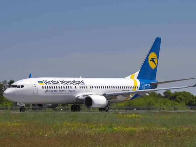 This photo, taken in 2018, shows the actual Ukrainian Boeing 737-800 UR-PSR plane that crashed on the outskirts of Tehran, killing all 176 people on board. Picture: AP