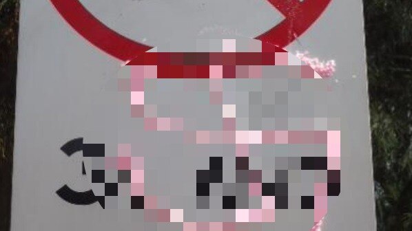 A pixelated photo of graffiti sprawled in Lane Cove.