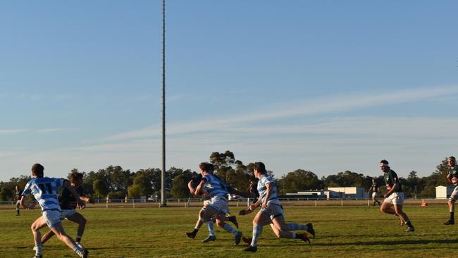 Spectators cheer on as they watch the A Grade Roma vs Condamine match at the Roma Rugby Races at Bassett Park. Picture: Chloe Cufflin.