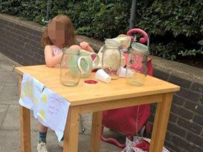 The girl was left in tears when officers told her the makeshift stall ‘infringed on local business rights’. Picture: Andre Spicer