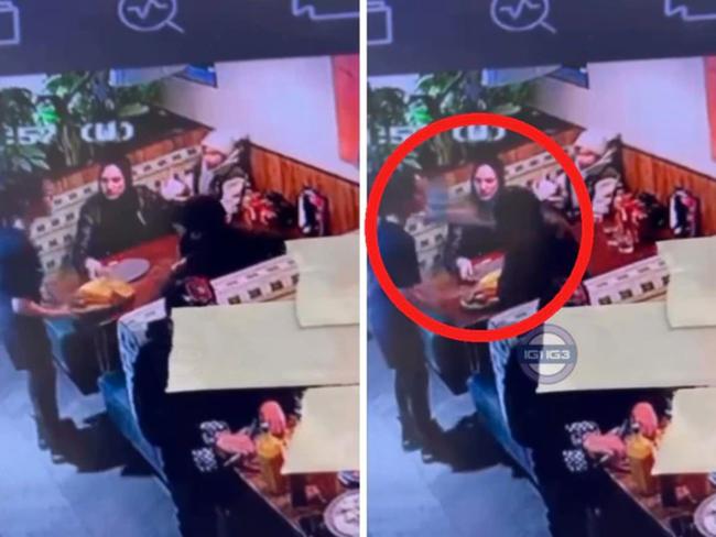 Police have arrested a man after a viral video showing a waitress being slapped with a plate.