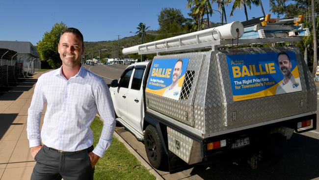 Townsville LNP candidate Adam Baillie with his ute. Picture: Evan Morgan