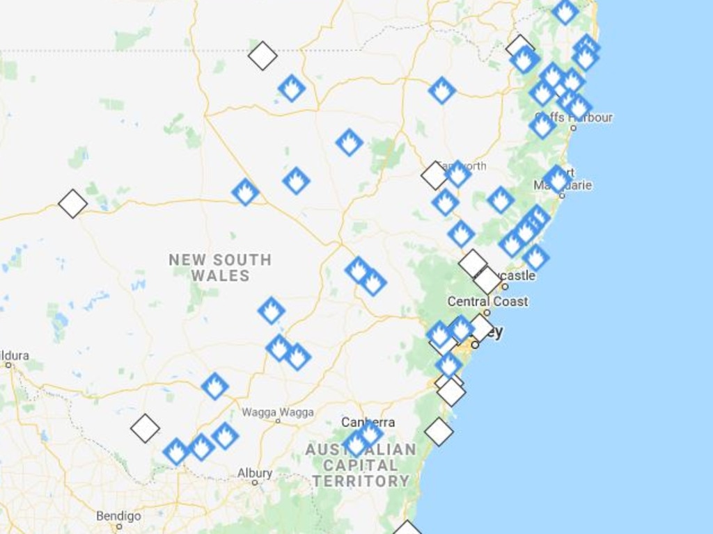 The bushfires burning across NSW. Picture: RFS