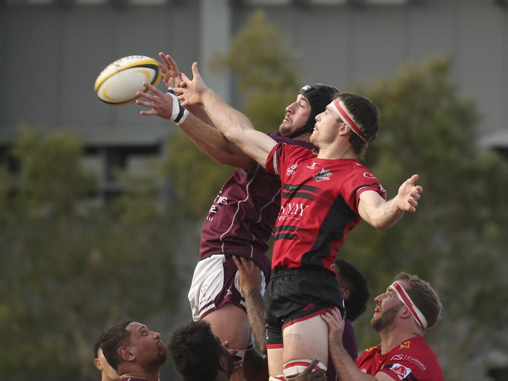 GCDRU major semi final between Colleges Knights and Nerang Bulls. Picture: Glenn Campbell