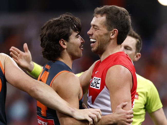 Ollie Florent and Toby Bedford had an ongoing battle throughout the Sydney Derby. Picture: Phil Hillyard