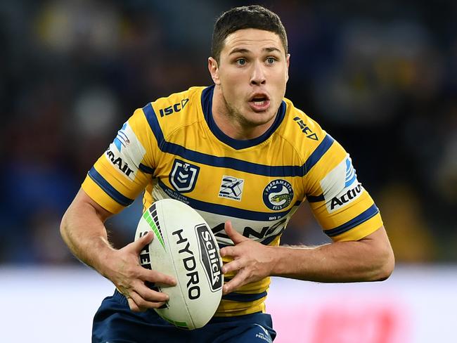 Mitchell Moses of the Eels during the Round 17 NRL match between the Wests Tigers and the Parramatta Eels at Bankwest Stadium in Sydney, Sunday, July 14, 2019. (AAP Image/Joel Carrett) NO ARCHIVING, EDITORIAL USE ONLY